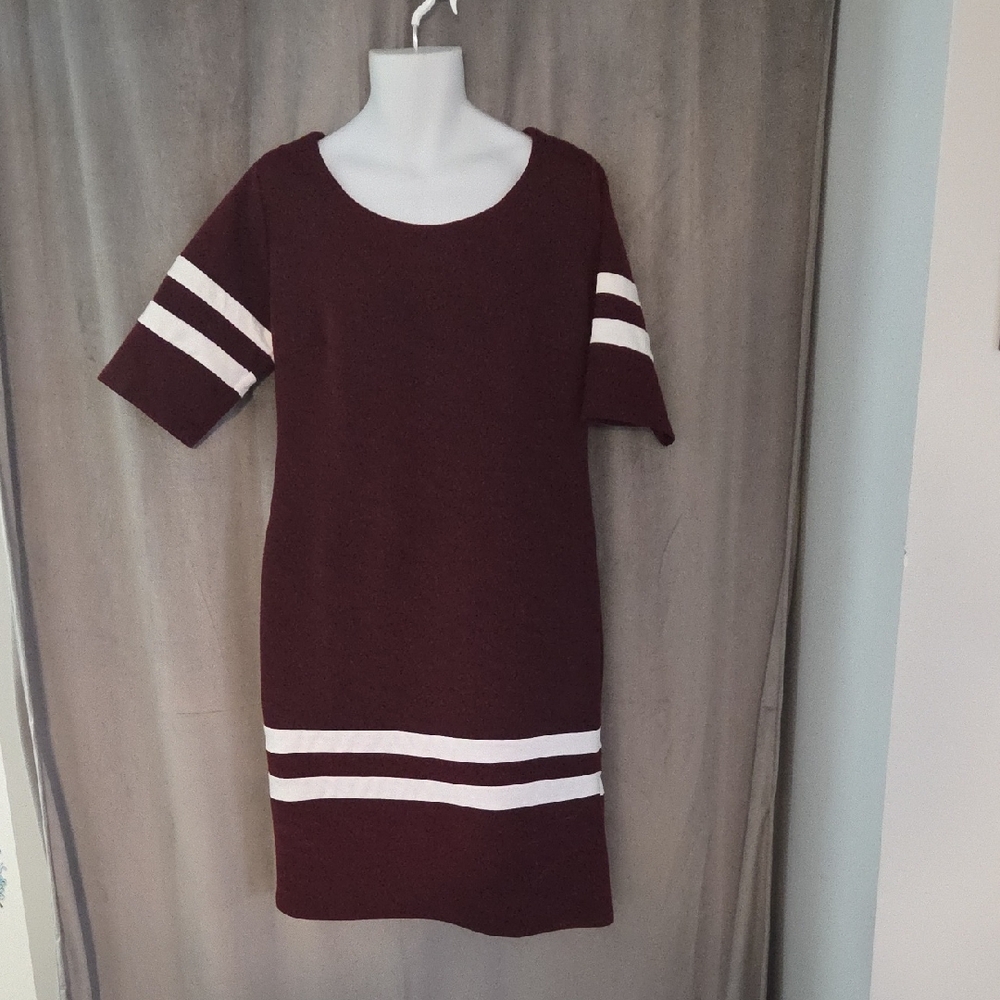 Ashley Stewart 14/16 Burgundy Dress with White Stripes
